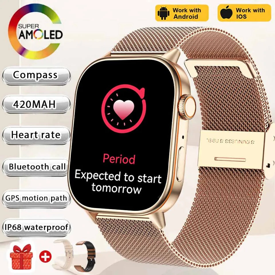 NEW Fashion Built-in 6 Stars GPS Position Smart Watch, Women 2.01'' AMOLED HD Screen IP68 Waterproof Sport  Bracelets For Ladies