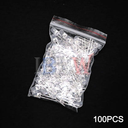 100PCS/LOT, 5mm LED Diode, F5 Assorted Kit, White Green Red Blue Yellow Orange Pink Purple Warm White DIY Light Emitting Diodes, IBUW