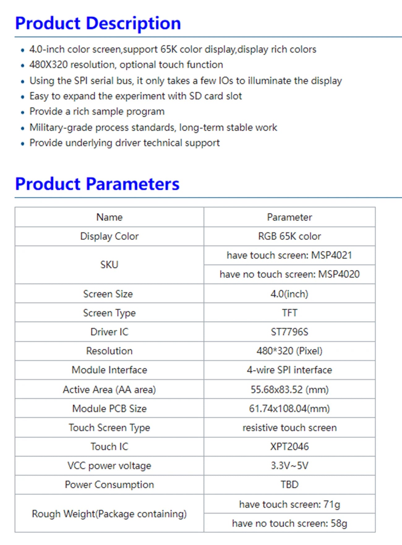 2.2 /2.4/2.8/3.2/3.5/4.0 Inch SPI TFT LCD Touch Panel Serial Port Module,  ILI9341  240x320 Serial LED Display