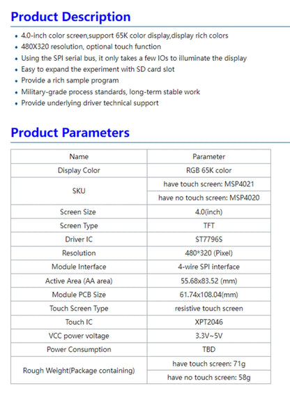 2.2 /2.4/2.8/3.2/3.5/4.0 Inch SPI TFT LCD Touch Panel Serial Port Module,  ILI9341  240x320 Serial LED Display