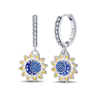 925 Sterling Silver Moon Universe Starry Sky Series Charm Earrings Women Blue Shiny Zircon Daily Wear Jewelry