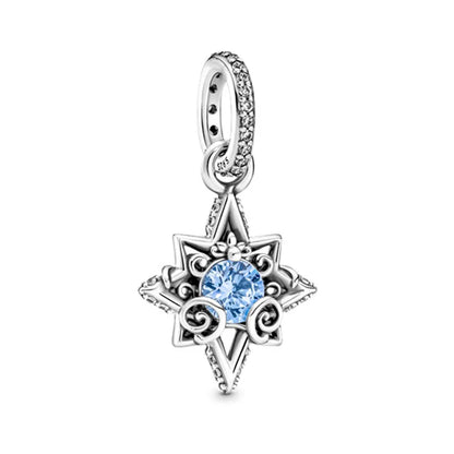 Blue Sparkling Zircon Star Moon Series Charms Beads Fit Original Bracelet Women DIY Pendant Accessories Jewelry 925 Silver Gifts