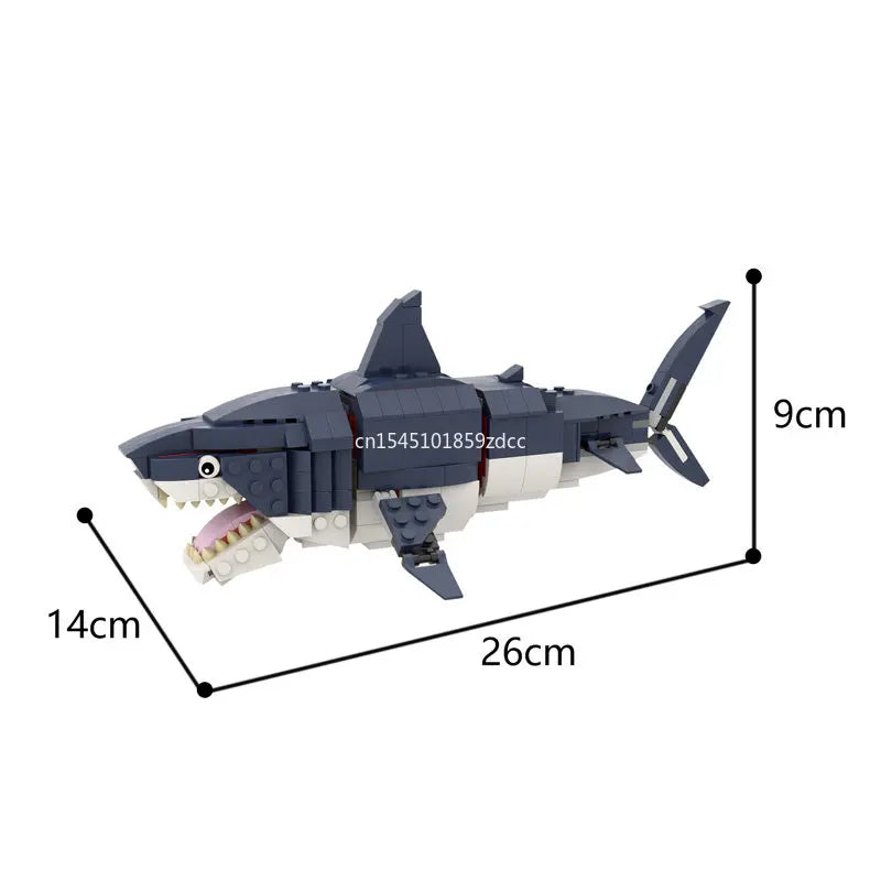 MOC Marine Animals Shark Whale Megalodon Building Blocks Set Deep Sea Rescue Fish Bricks Educational Assembly Model Toys Gifts