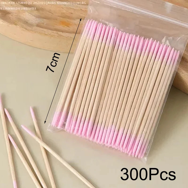 500/300/100Pcs Nails Wood Swab Clean Sticks Bud Tip Wooden Cotton Head Detail Corrector Manicure Nail Polish Remover Art Tool