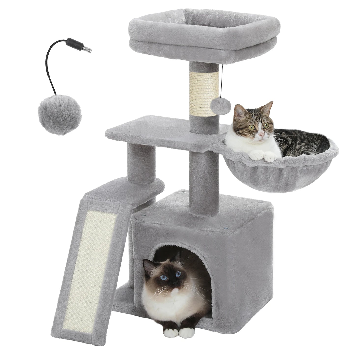 Cat tree, Cat Tower for Indoor Cats, 2 Styles Cat Activity Tree with Cat Scratching Posts, Big Hammock and Removable Top Perch Grey