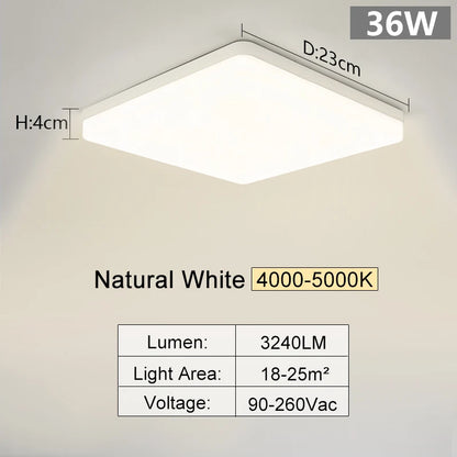 Square Led ceiling lamp, bedroom lighting, Neutral white, cold white, warm white, 48W 36W 24W 18W led ceiling light room, MARPOU