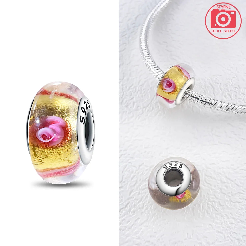 Original 925 Silver Charms Flower Blue Star Green Turtle Glass Beads Fit Bracelet Women DIY Gift Murano Jewelry Accessories