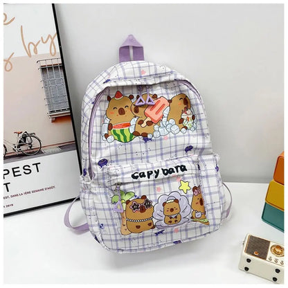 Cute Large Capacity Capybara Backpack, Cartoon Breathable Student Schoolbag, Nylon Ultra-light Book Bag, Back to school Girl