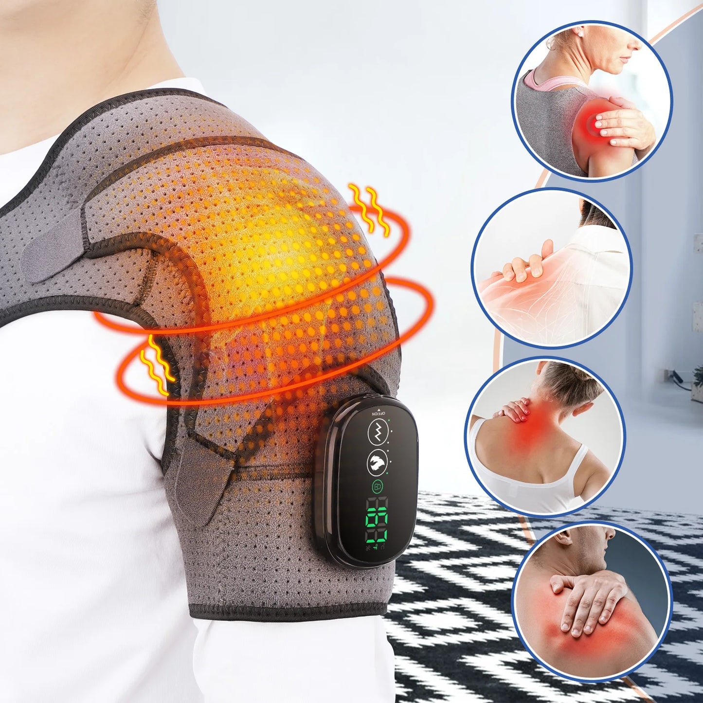 Electric Heating Shoulder Massage Belt Back Shoulder Brace Shoulder Support Adjustable LED Hot Compress Heating Shoulder Shawl