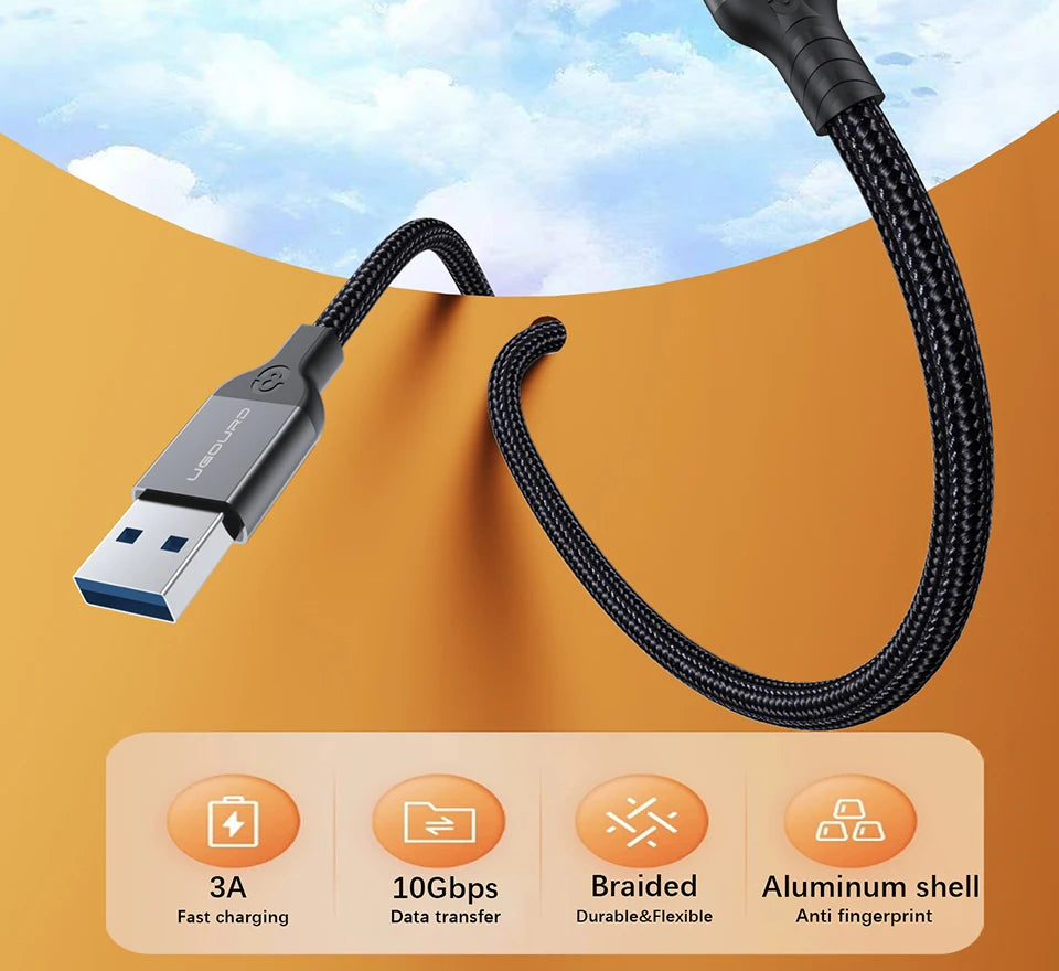 USB3.2 USB3.1 Gen2, 10Gbps Cable, USB-A to USB Type C Cable, 3A 60W Fast Charging, 10G Data Transfer Cord, USB-C for SSD Hard Disk
