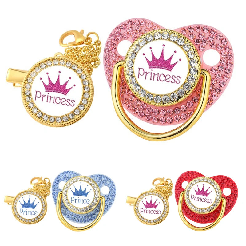 New Baby Pacifier Chain Clips Crown Princess Prince Pacifiers Holder Silicone Nipple Luxury Infant Teether New Born Shower Gifts