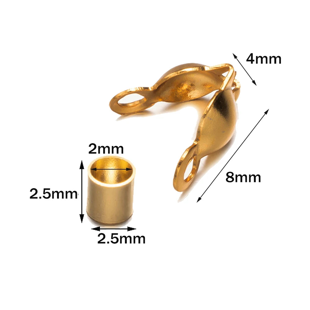 50pcs Stainless Steel Crimp Bead Tips Knot Covers Clamshell Fold-Over Bead Tips with 50pcs End Caps for Jewelry Making Craft DIY