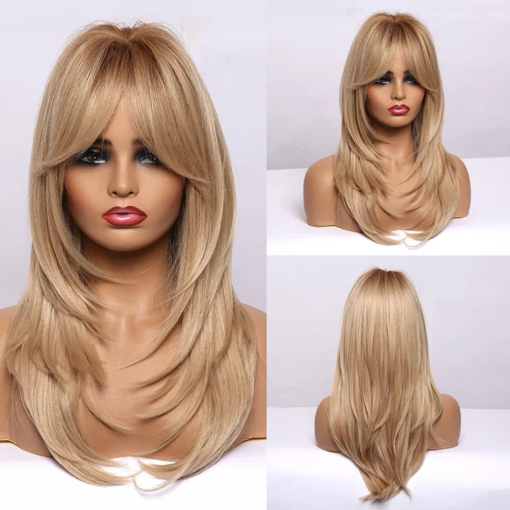 CharmSource Blonde Long Hair Natural Straight Wig, Synthetic Wigs  for Women Daily Party High Density