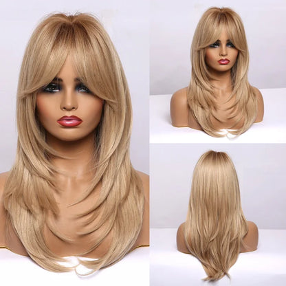 CharmSource Blonde Long Hair Natural Straight Wig, Synthetic Wigs  for Women Daily Party High Density