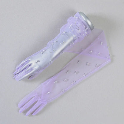 55 cm Transparent Wedding Gloves Pearls Long Elbow Mittens Mesh Arm Covers Women Party Bridal Dress Accessories Photo Props