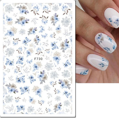 3d Nail Art Decals Tropical Palm Leaves Flowers Laces Faces Adhesive Sliders Nail Stickers Decoration For Nail Manicure