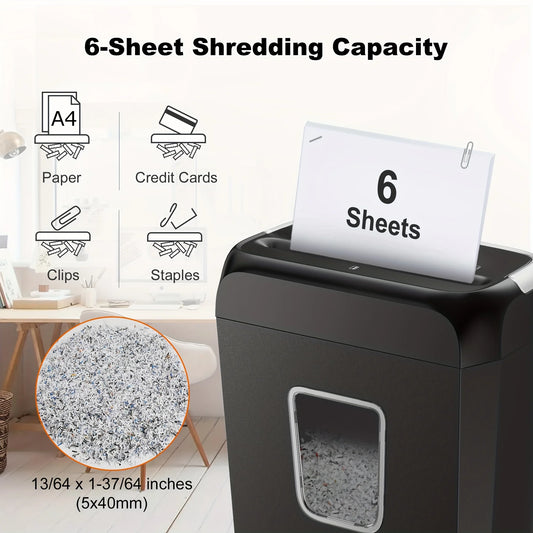 6-Sheet Cross-Cut Paper Shredder with 3.4-Gallon Wastebasket for Home Office, Shreds Credit Cards, Paper, Mail, Staples and Clips, Documents Shredder