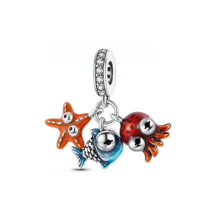 New 925 Silver Octopus crab Charm Bead Sea turtle starfish Seahorse dolphin Pendant Fit Original Bracelet Women DIY Jewelry Gift
