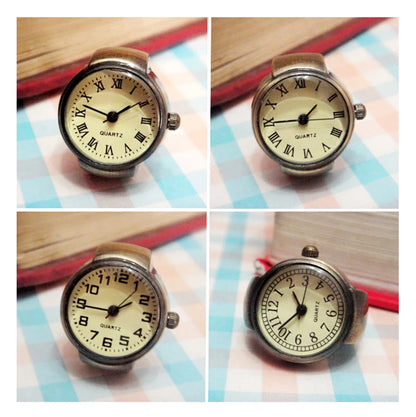 Vintage Punk Finger Watch, Mini Elastic Strap Alloy Watch, Couple Rings, Jewelry Clock, Retro Roman Quartz Watch Rings, For Women, For Men
