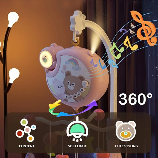 360° Musical Baby Crib Mobile Rotating Night Light Bed Bell Toy Four Speed Timing Hanging Infant Newborn Rattle Bedside Gift