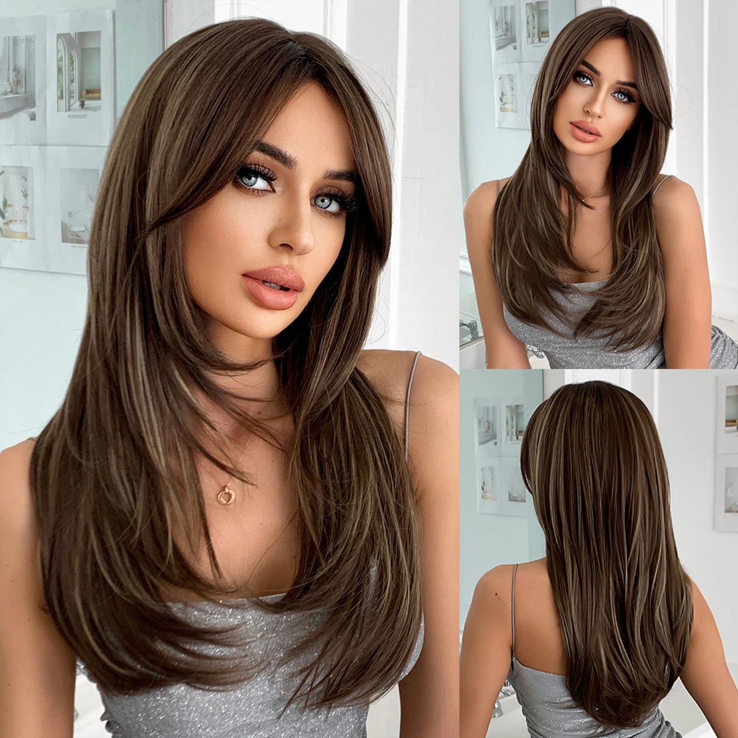 CharmSource Blonde Long Hair Natural Straight Wig, Synthetic Wigs  for Women Daily Party High Density