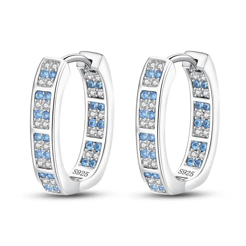 925 Sterling Silver Moon Universe Starry Sky Series Charm Earrings Women Blue Shiny Zircon Daily Wear Jewelry
