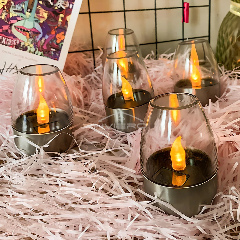Solar Light LED Stainless Steel Candle, Outdoor Courtyard Decorative Atmosphere Night Lights Halloween Candlelight, Dinner Lamping
