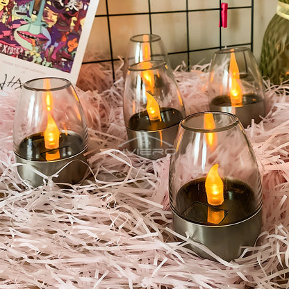 Solar Light LED Stainless Steel Candle, Outdoor Courtyard Decorative Atmosphere Night Lights Halloween Candlelight, Dinner Lamping