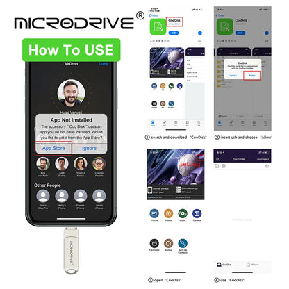 OTG Flash Drive USB 3.0 for iPhone with 2-in-1 USB-to-Lightning & USB 3.0 Pendrive for iPhone 6/7/8/11/12/13/14 / for iPad