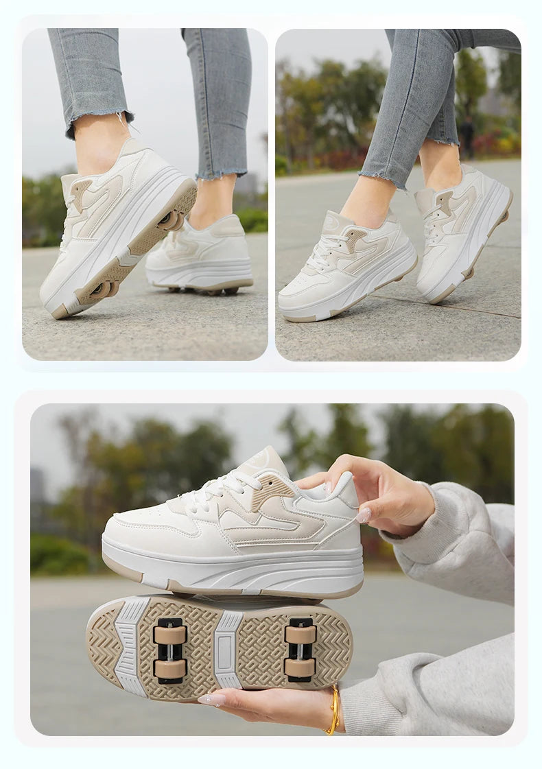 Roller Skate Shoe Walking Shoes With Four-wheel Student Sports Pulleys Walking Shoes With Wheels Summer Spring Kids Sneakers