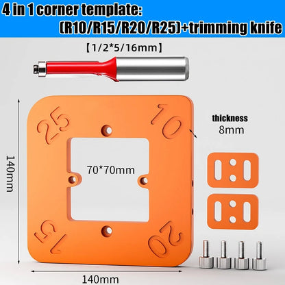 Woodworking Router Corner Radius Templates Jig R10 to R50 Routing Curved Corners Milling Circular Radian Hardness ABS Tool