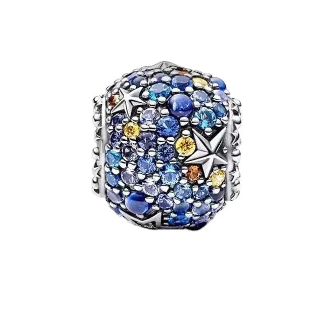 Authentic 925 Sterling Silver Charm Sparkling Star Moon & Sun Pendant Fit Original Bracelets DIY Women Bangles Jewelry Gift