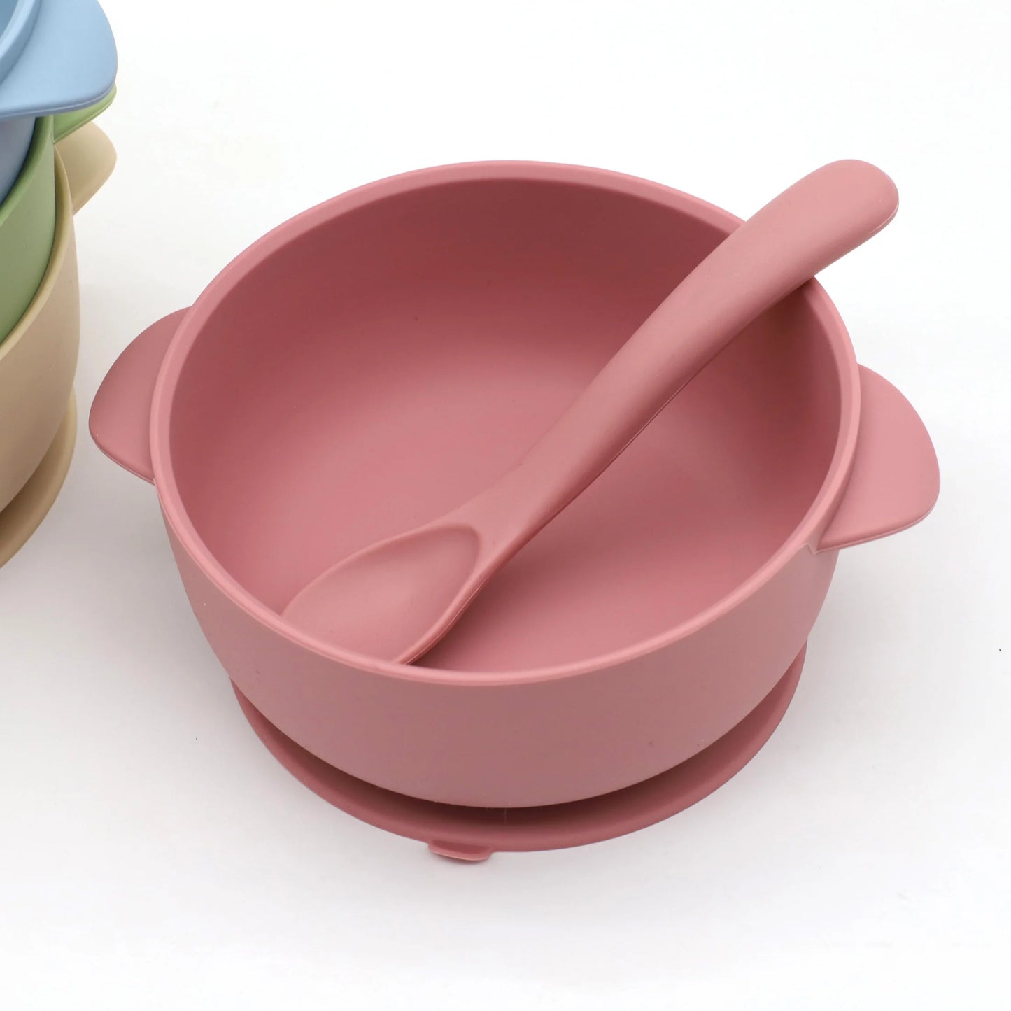 3pcs silicone bowl with lid, food spoon bowl with suction cup, strong suction set