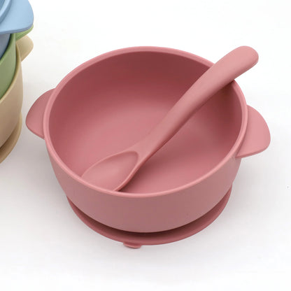 3pcs silicone bowl with lid, food spoon bowl with suction cup, strong suction set