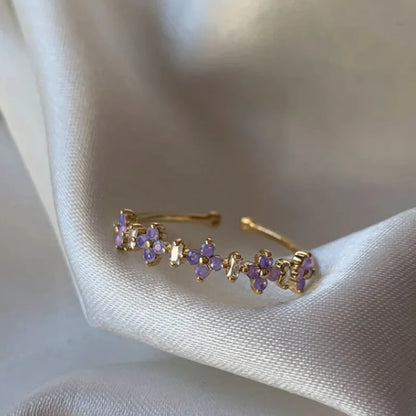 New Cute Colorful Zircon Flower Ring For Women Girl, Fashion Vintage Zircon Adjustable Rings, Jewelry Gift