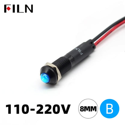 FILN 8mm LED Light Panel Mounted Raised Head LED Light Panel Black Metal Shell Mini 12V 24V 110V 220V With 20cm Cable