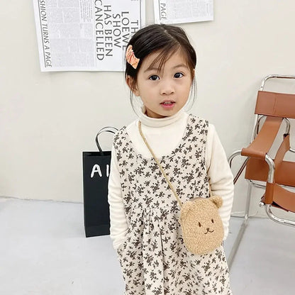 New Cartoon Bear Girls Plush Shoulder Bag Autumn Winter Cute Kids Messenger Bag