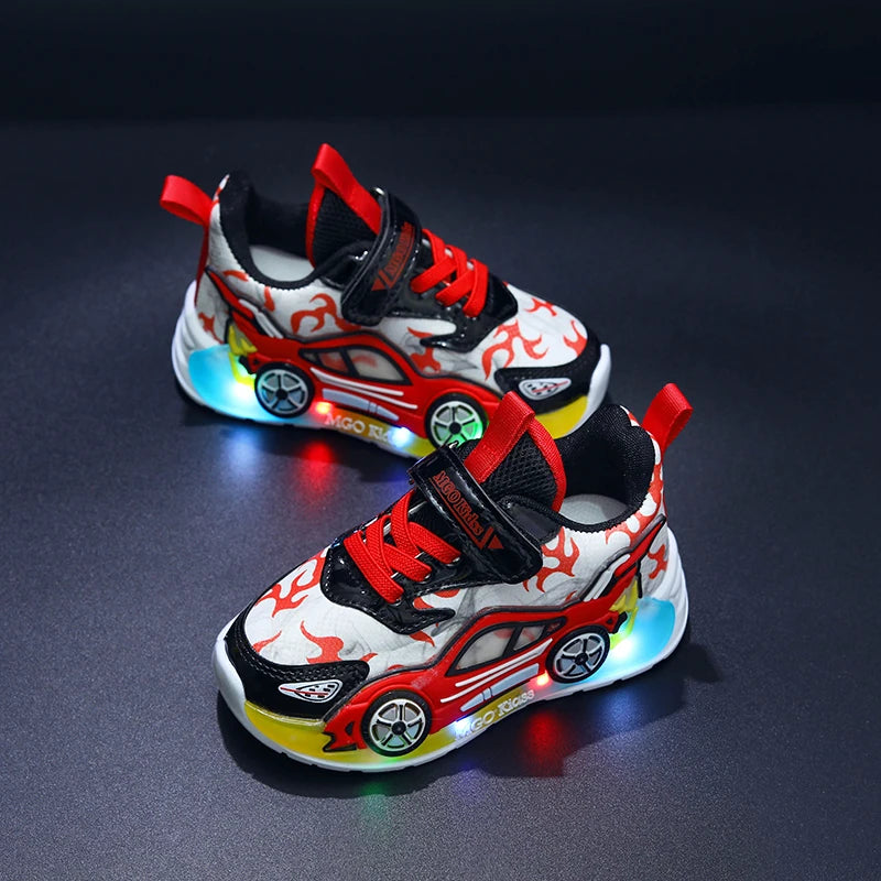 Mgo Kidss New Spring and Autumn Children's Car-Themed Boys' Sneakers, Cartoon Light-Up Shoes for Kids, Boys' Glowing Running Shoes for Ages 1-3-6, Led Light-Up Shoes, Lightweight Boys' Shoes, Light-Up Sneakers, Christmas/Halloween Gifts