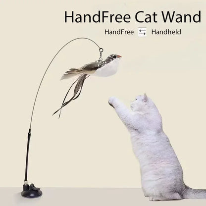 Interactive Cat Toy Hands-Free Cat Stick Playing Kitten Playing Teaser Wand Toy Suction Cup Bird/Feather Cat Wand Pet Supplies