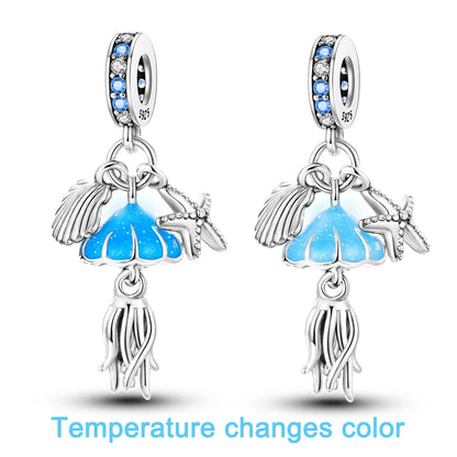 PAMELA 925 Sterling Silver Sea Turtle Starfish Blue Charm Dolphin Octopus Shell Bead For Original Charms Bracelets Ocean Jewelry