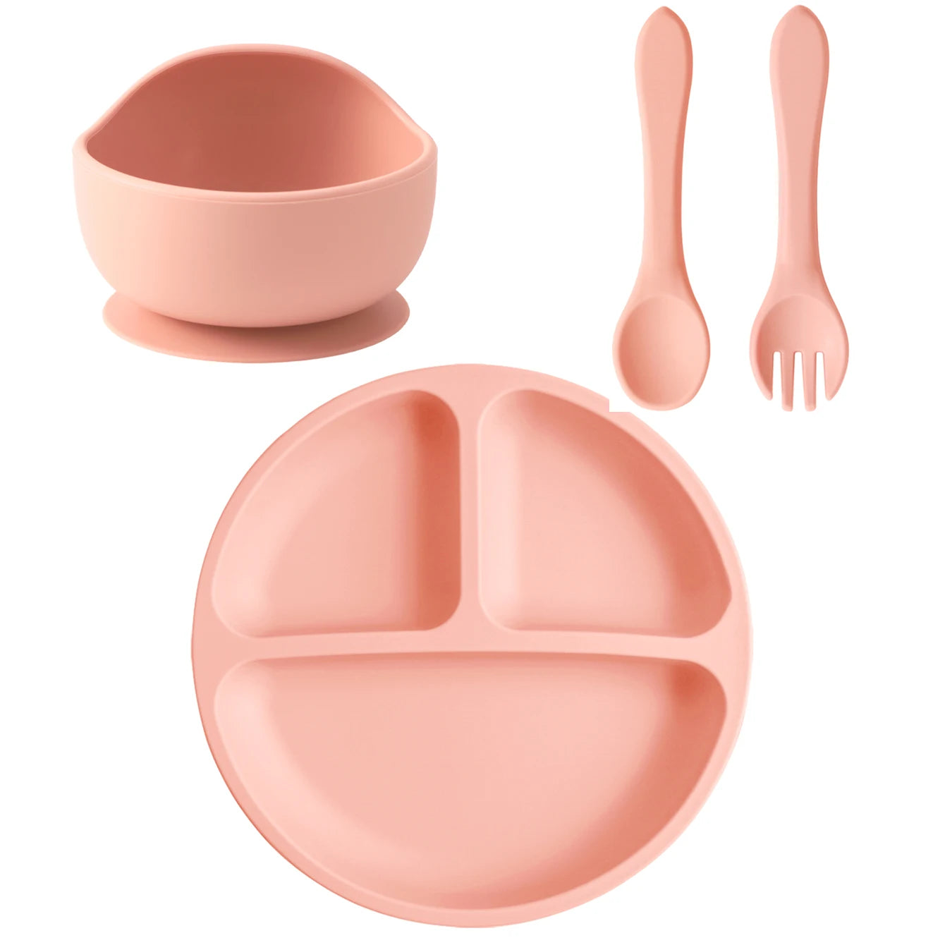 4PCS Baby Silicone Feeding Set Suction Dishes Plate Spoon Fork BPA Free Sucker Bowl Toddler Training Tableware Essentials