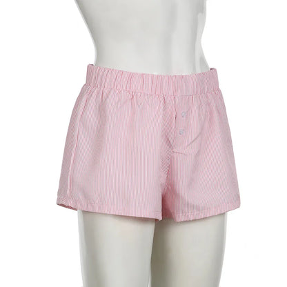 Striped Print Casual Shorts for Women, Elastic Waist Fashion Button Bottoms Streetwear, Chic Basic Y2K Loose Shorts