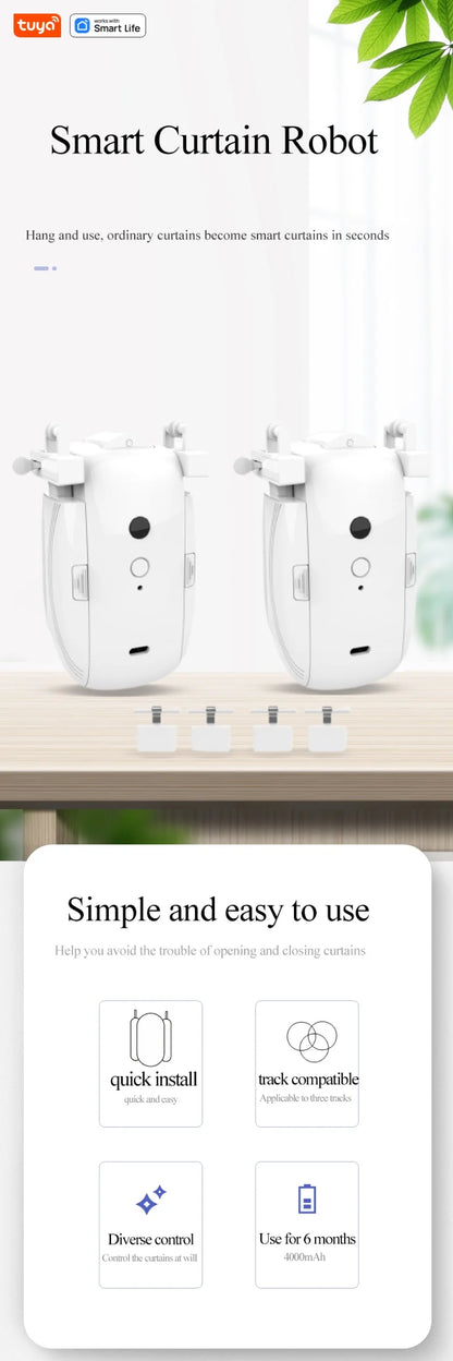 Tuya Smart WiFi Curtain Robot (with gateway),APP Remote Control,Voice Control,Included accessories for T/U curtain tracks