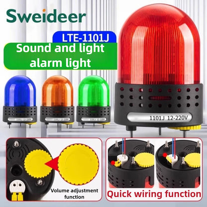 Three Sound Modes Emitting LTE-1101J Light Flashing Shiny Warning Light 120dB Volume Adjustable Magnetic Base 12V 24V 220V