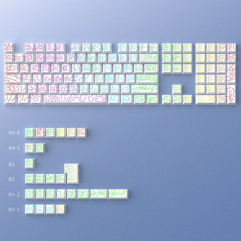 Contour Lines Translucent Keycaps Side Engraving Cherry Profile Black White Key Cap 60 70 80 90 100 Layout Mechanical Keyboard