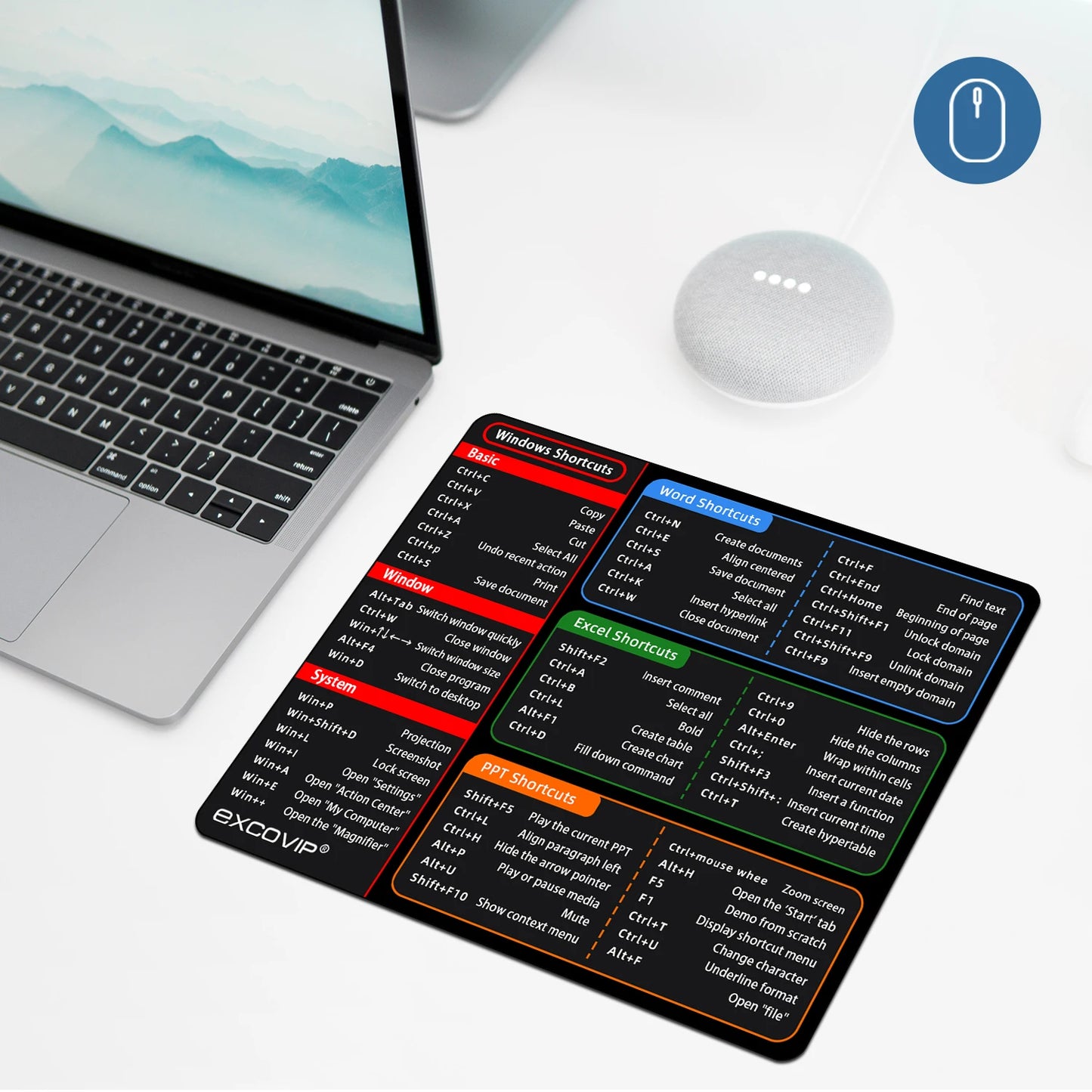 EXCO Shortcuts Mouse Pad Small Office Software Excel Mousepad Smooth Cloth with Non-Slip Rubber Base for Home Computer Laptop