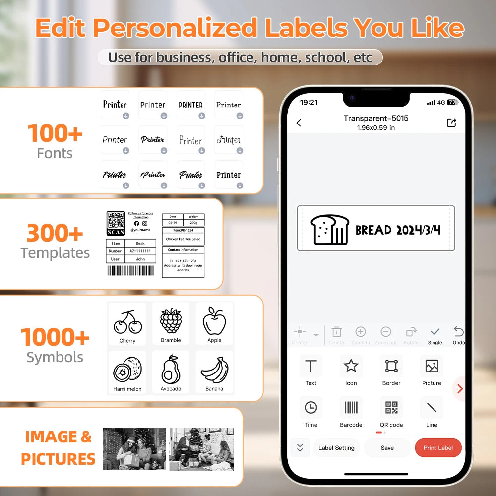 Zodzi M220 Label Printer 75mm Thermal Label Maker for Barcode Address Labeling Mailing File Folder Labels for Phone & PC