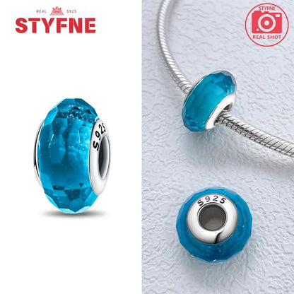 925 Sterling Silver Blue Series Crystal Enamel Murano Charm Bead Fits Original Bracelet for Women DIY Fine Jewelry Gifts