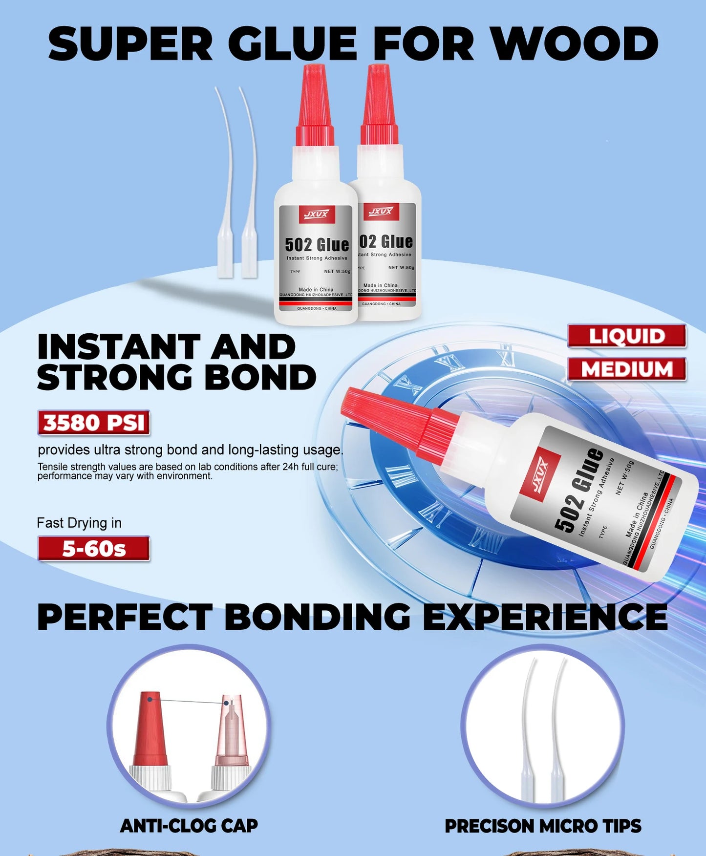 50/20g Multi-purpose 502 Instant Strong Super Glue Universal Superglue Mighty Instant Glue for Resin Ceramic Metal Glass Fast Dry