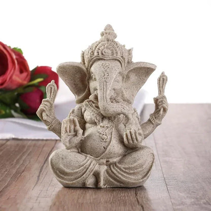 Handmade Sandstone Ganesha Buddha Elephant Statue Sculpture Figurine for Home Decoration, Living Room